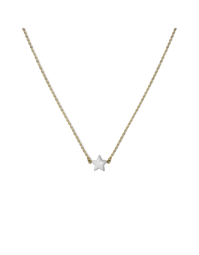 Collana Donna Catena Sottile C1P-YG04 ARGENTO DORATO | Stella Madreperla Bianca Minimalista | Regalo Chic