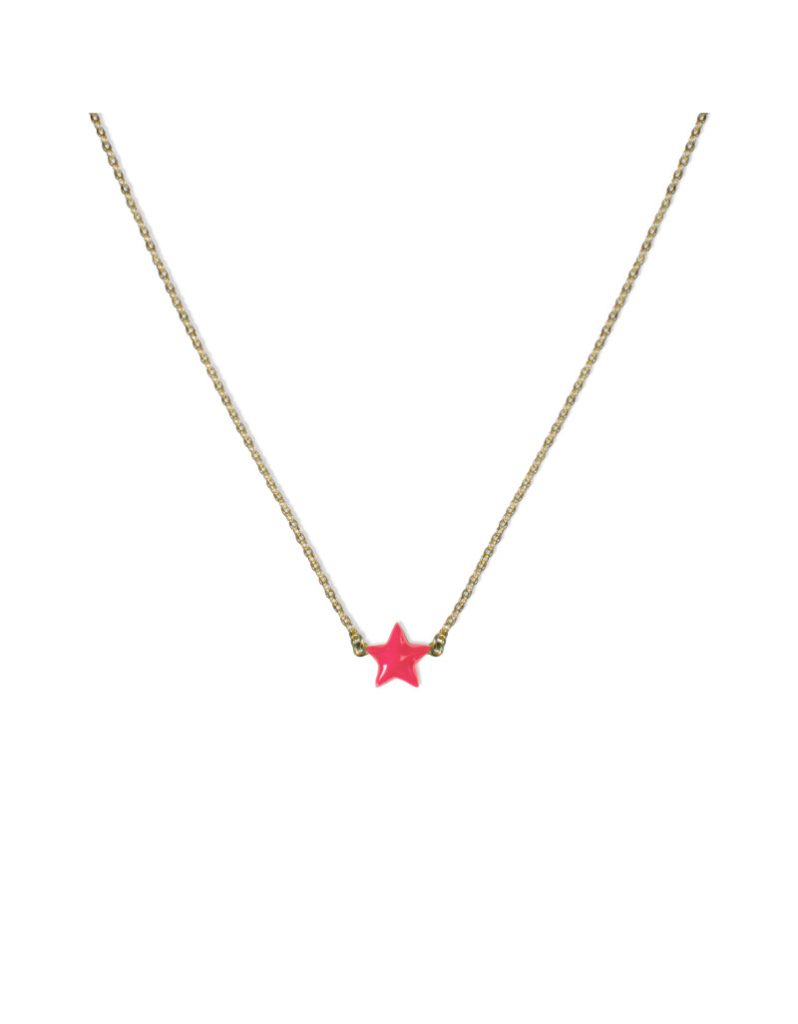 Collana Donna Catena Sottile C1P-YG05 ARGENTO DORATO | Stella Rosa Shocking Minimalista | Gioiello Tendenza Pop