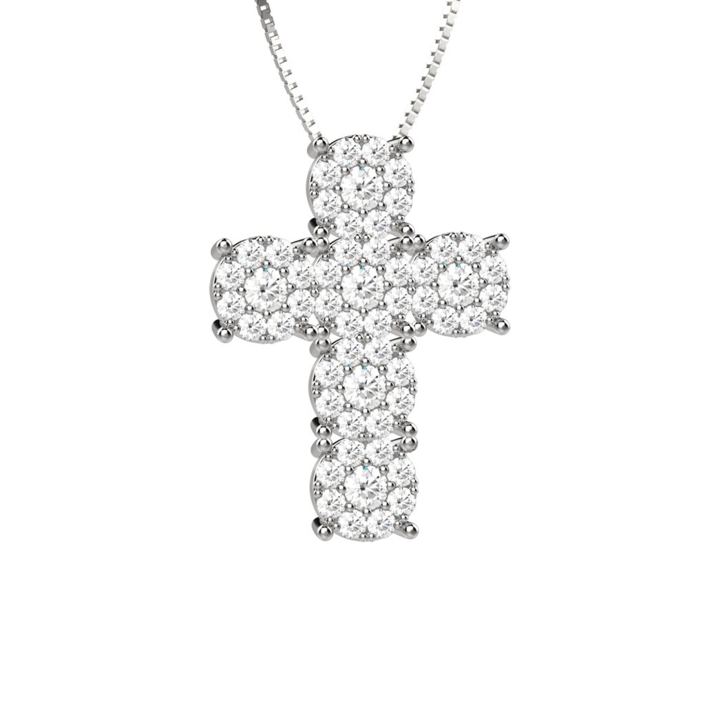 Catenina con Ciondolo Croce Nardelli in Oro Bianco e Pavé di Diamanti - Fede e Luminosità Made in Italy EL1030