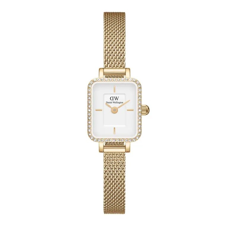 Orologio Daniel Wellington DW00100730 Donna Quadro Mini Oro con Cristalli e Cinturino in Maglia Mesh