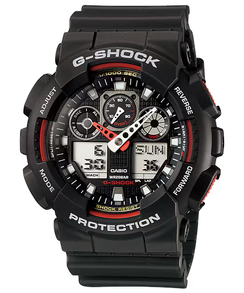 Orologio Casio G-Shock GA-100-1A4ER Analogico Digitale Nero/Rosso | Resistenza Urti 200M | Oversize Militare Unisex