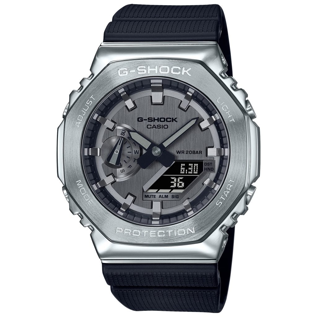 Orologio Casio G-Shock GM-2100-1AER Metallo Silver | CasiOak Ana-Digi Cassa Ottagonale | Resina Nera 200M