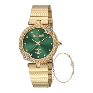 Orologio Just Cavalli JC1L197M0075 Donna, Design Serpente Oro, Quadrante Verde e Cristalli