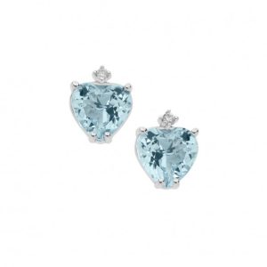 Orecchini Comete Donna Oro Bianco 18kt Acquamarina Cuore e Diamante - Gioiello Romantico e Prezioso