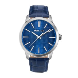 Orologio Uomo Police PEWJA2207703 Blu e Acciaio | Quadrante Tessitura | Cinturino in Pelle Coccodrillo