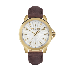 Orologio Uomo Police PEWJA2207804 Oro Rosa e Bianco | Quadrante Raggiato | Cinturino Marrone Pelle Scamosciata