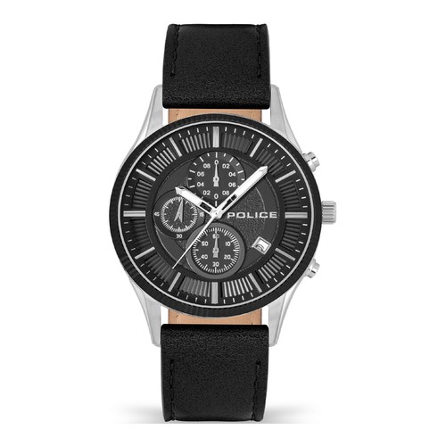 Orologio Uomo Police PEWJC2194240 Cronografo Acciaio e Nero | Quadrante Multifunzione | Pelle Nera