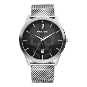 Orologio Uomo Police PL15305JS.02MMA Teschio Nero Acciaio | Bracciale Maglia Milanese
