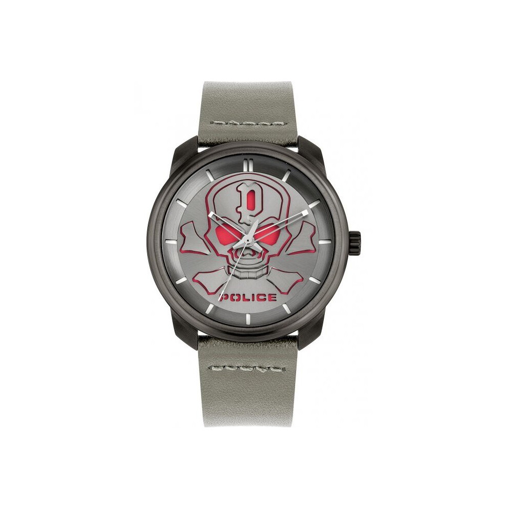 Orologio Uomo Police PL15714JSU.61 Teschio Rosso Grigio | Cinturino in Pelle Taupe/Militare
