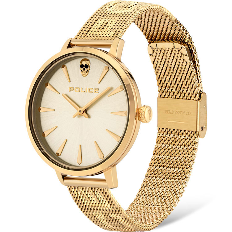 Orologio Police PL16035MSG-22MM Uomo/Unisex Oro Rosa | Teschio Elegante | Bracciale Maglia Milanese