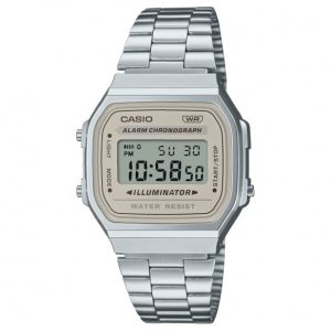 Orologio Casio A168WA-8AYES Vintage Digitale | Illuminator Display Beige Crema | Acciaio Silver | Icona Retrò Unisex