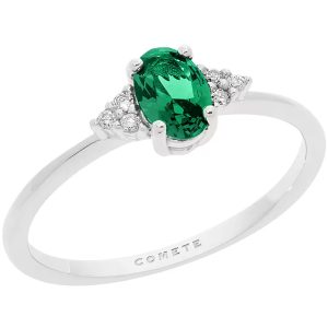 Anello Comete Donna Oro Bianco 18kt Smeraldo Ovale e Diamanti - Gioiello Elegante e Colorato