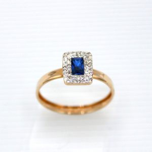 Anello donna con baguette blu e zirconi in oro 18 carati