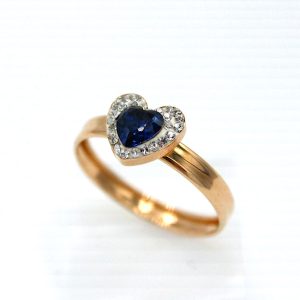 Anello donna con cuore blu e zirconi in oro 18 carati