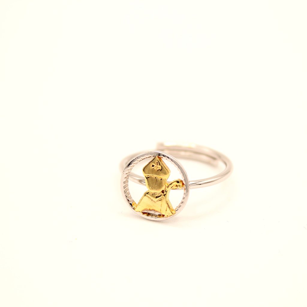 Anello Donna Argento Sterling 925 Made in Italy San Gennaro Vescovo di Napoli con Dettagli Dorati Regolabile