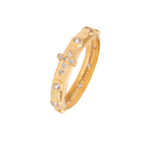 Anello Rosario Oro 18 Carati e Grani con Pietre MM. 3,7
