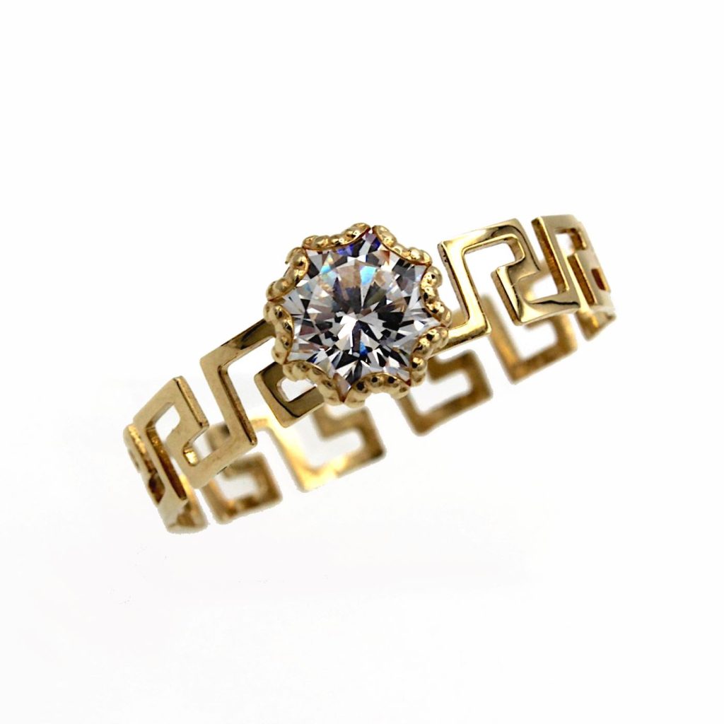 Anello Solitario in oro 18 carati con greca
