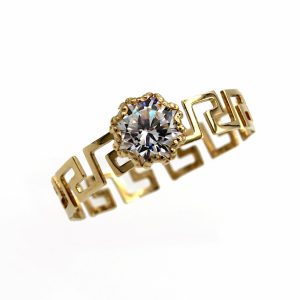 Anello Solitario in oro 18 carati con greca