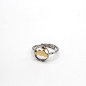Anello Donna Argento Sterling 925 Made in Italy Vesuvio Stilizzato con Dettaglio Dorato Regolabile