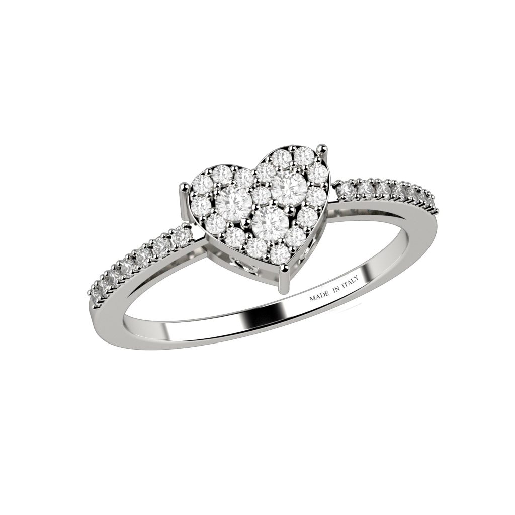 Anello Nardelli in Oro Bianco con Diamanti a Forma di Cuore - Un Battito di Luce Made in Italy