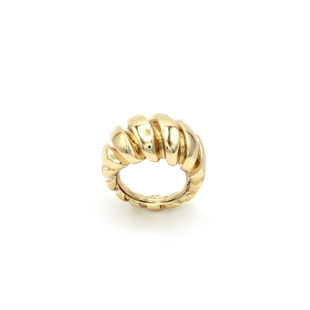 Anello Fascia in Oro Giallo 18kt Elettroformato | Design Canne Bombate Lucide Made in Italy