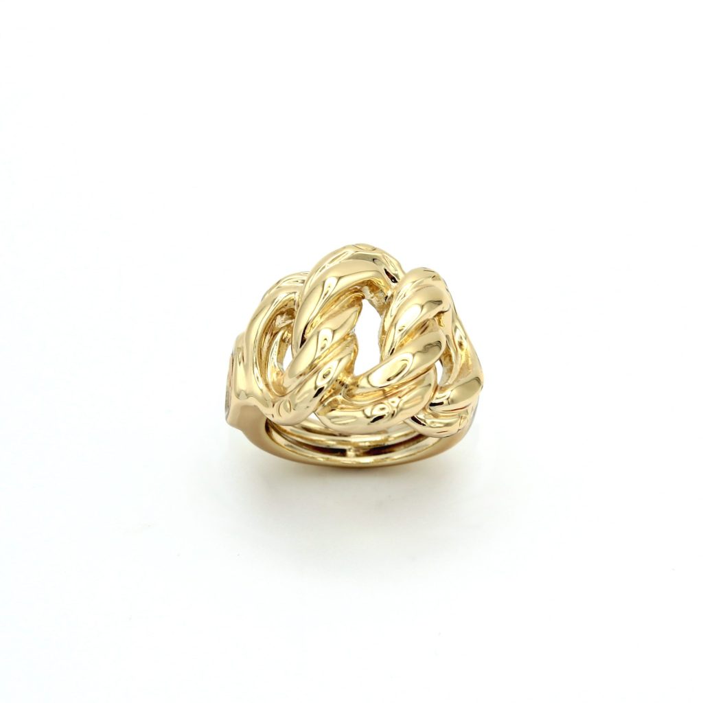 Anello Intreccio in Oro Giallo 18kt Elettroformato | Design Catena Bombata Made in Italy