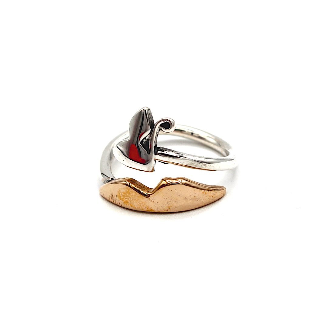 Anello Donna Argento Sterling 925 Made in Italy Vesuvio e San Gennaro Stilizzati con Dettagli Dorati Avvolgente Regolabile