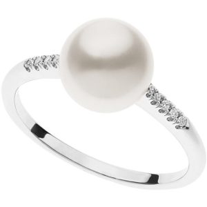 Anello Comete Donna Oro Bianco 18kt Perla e Diamanti Laterali - Gioiello Elegante e Prezioso