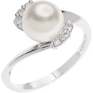 Anello Comete Donna Oro Bianco 18kt Perla e Pavé di Diamanti - Gioiello Elegante e Prezioso