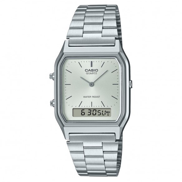 Orologio Casio AQ-230A-7AMQYES Analogico Digitale | Dual Time Allarme Crono | Acciaio Silver Quadrante Chiaro Retrò Unisex