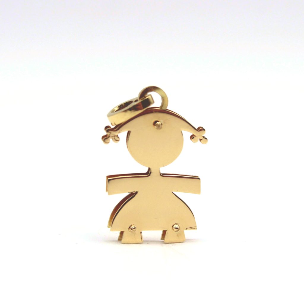 Ciondolo Bambina Oro Giallo 18kt Made in Italy con Incisione Gratuita - Pendente Portafortuna Dolce e Prezioso