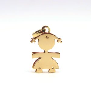 Ciondolo Bambina Oro Giallo 18kt Made in Italy con Incisione Gratuita - Pendente Portafortuna Dolce e Prezioso