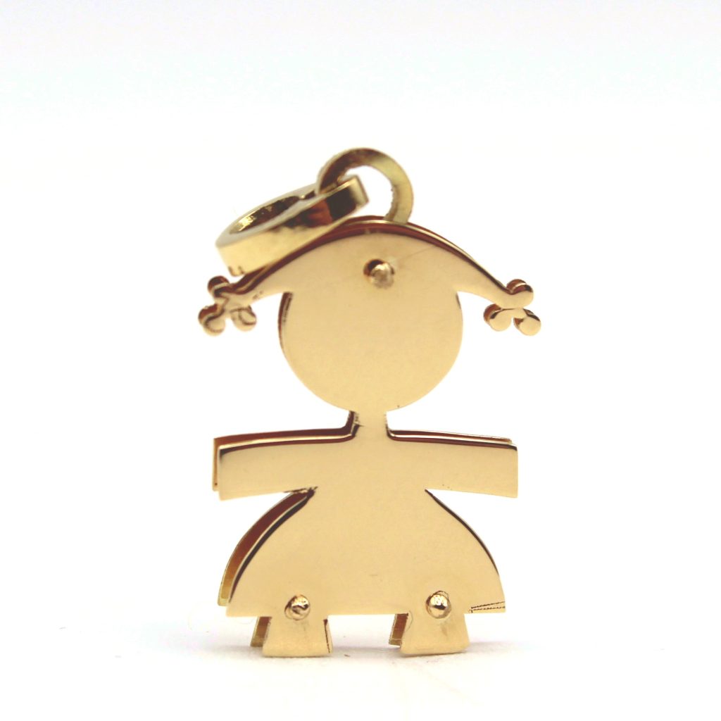 Ciondolo Bambina Oro Giallo 18kt Made in Italy con Incisione Gratuita - Pendente Portafortuna Dolce e Prezioso