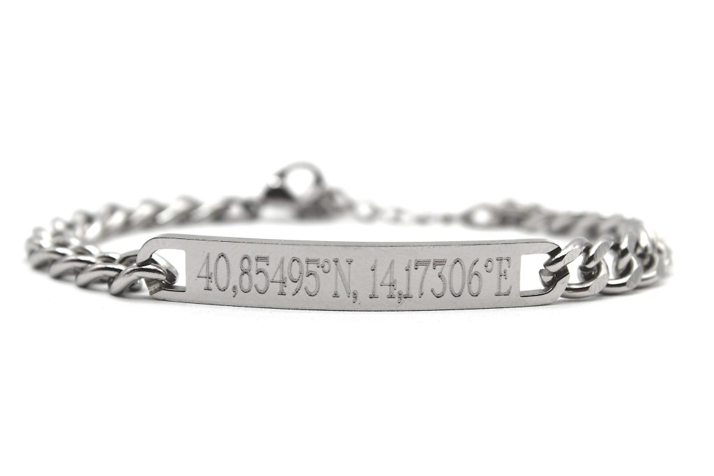 Bracciale con coordinate in acciaio