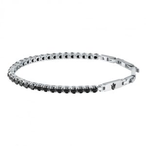 Bracciale Uomo Maserati Tennis Classico con Zirconi Neri e Tridente in Acciaio