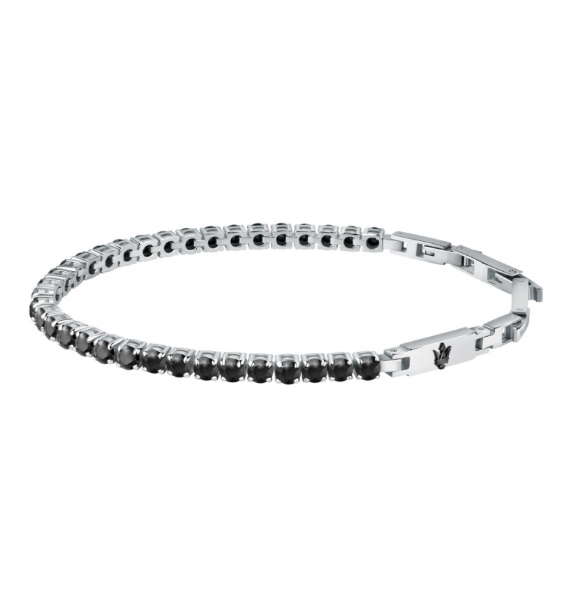 Bracciale Uomo Maserati Tennis Classico con Zirconi Neri e Tridente in Acciaio