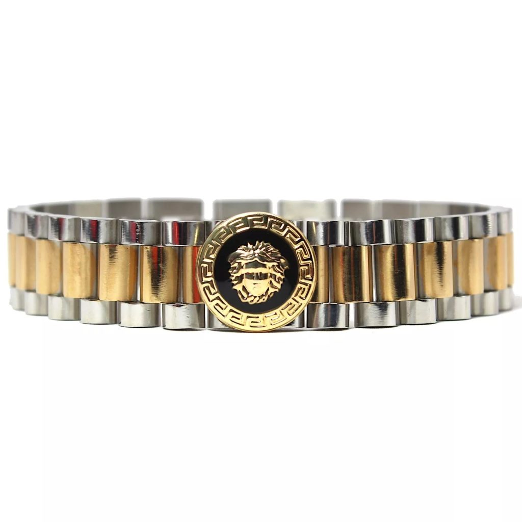 Bracciale in acciaio Bicolore maglia stile Presidente con medusa