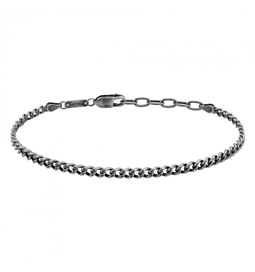 Bracciale Uomo Sector Maglia Cubana Sottile in Argento 925 Brunito Rodiato