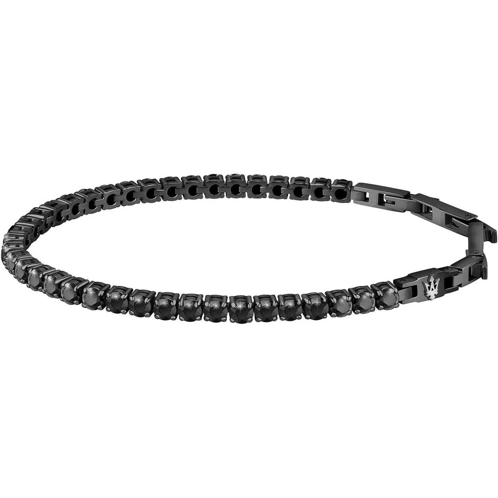 Bracciale Uomo Maserati Tennis Nero con Zirconi e Tridente in Acciaio PVD Nero