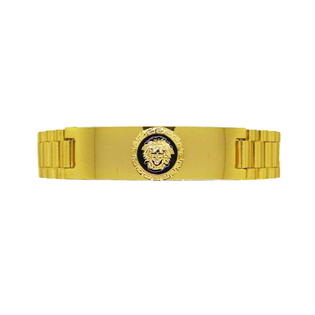Bracciale in acciaio dorato con piastra e medusa