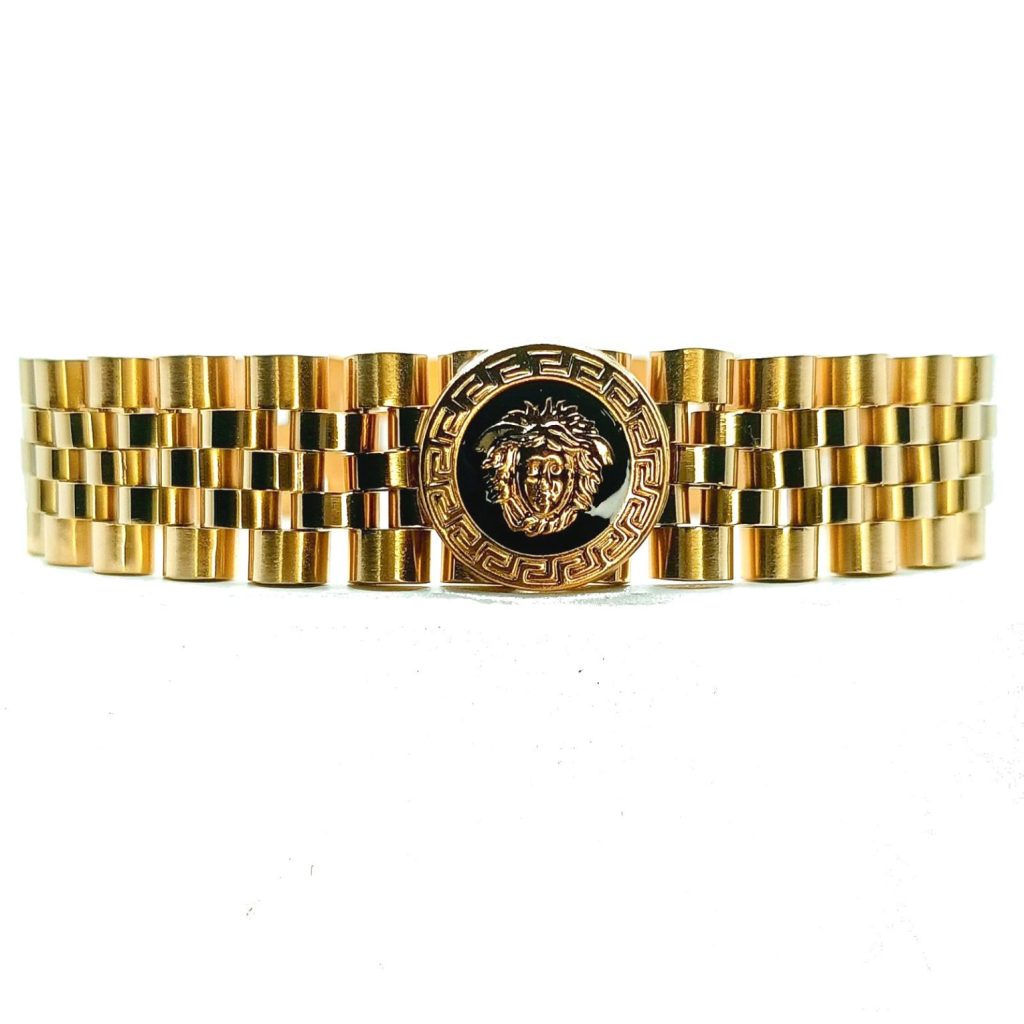 Bracciale in acciaio dorato maglia presidente con medusa