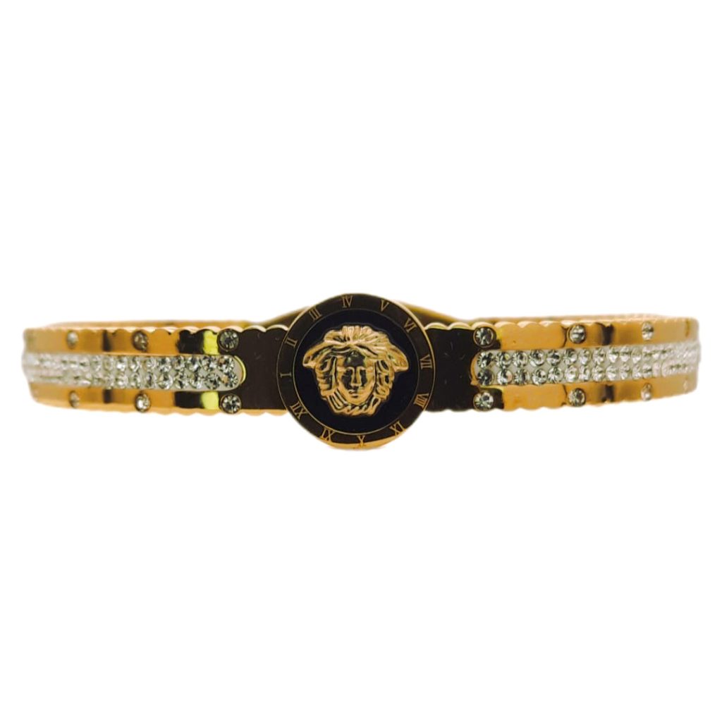 Bracciale rigido in acciaio dorato con medusa