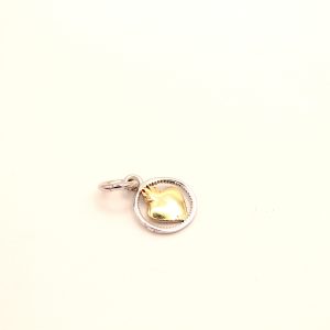 Charm Pendente Argento Sterling 925 Made in Italy Cuore Sacro con Dettagli Dorati