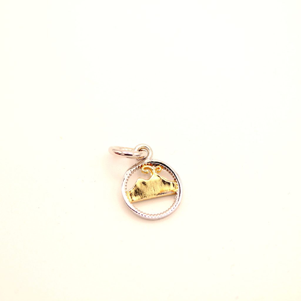 Charm Pendente Argento Sterling 925 Made in Italy Vesuvio Stilizzato con Dettagli Dorati