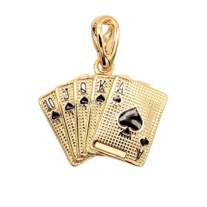 Ciondolo Royal Flush in Oro Giallo 18K – Gioiello Made in Italy Simbolo di Fortuna e Stile nel Poker