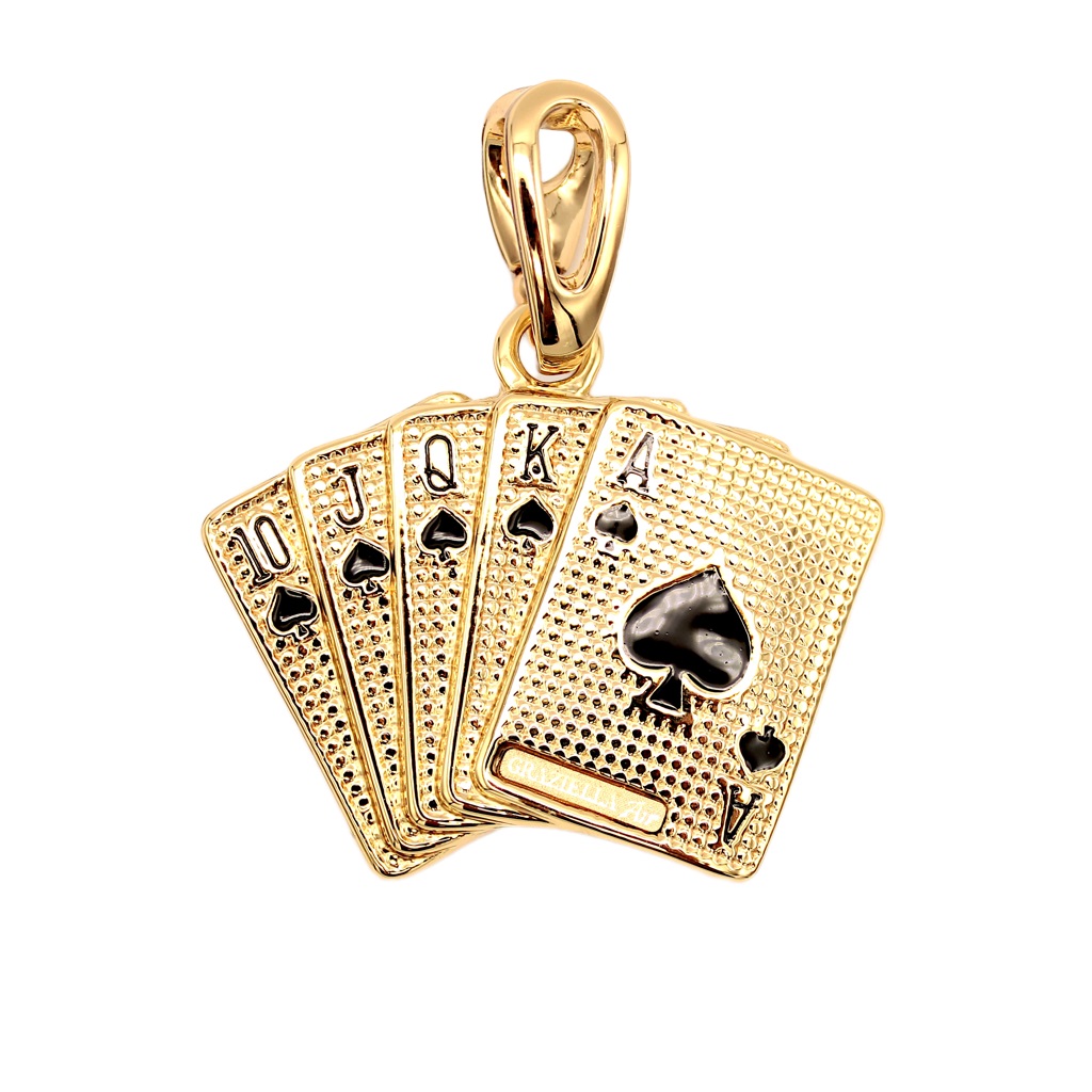 Ciondolo Royal Flush in Oro Giallo 18K – Gioiello Made in Italy Simbolo di Fortuna e Stile nel Poker