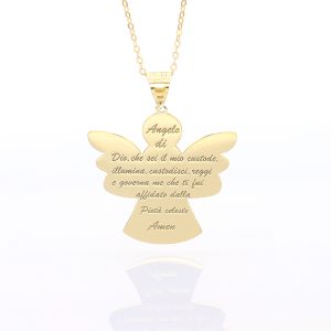 Collana Ciondolo Angelo in Oro 18 Kt con Preghiera Cm 2,50