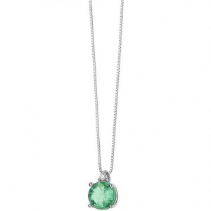 Collana Comete in Oro Bianco con Smeraldo Rotondo e Diamanti - Gioiello Elegante Made in Italy