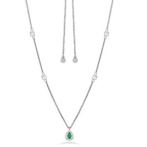 Collana Donna Lunga Liu Jo in Acciaio con Pendente a Goccia e Cristallo Verde