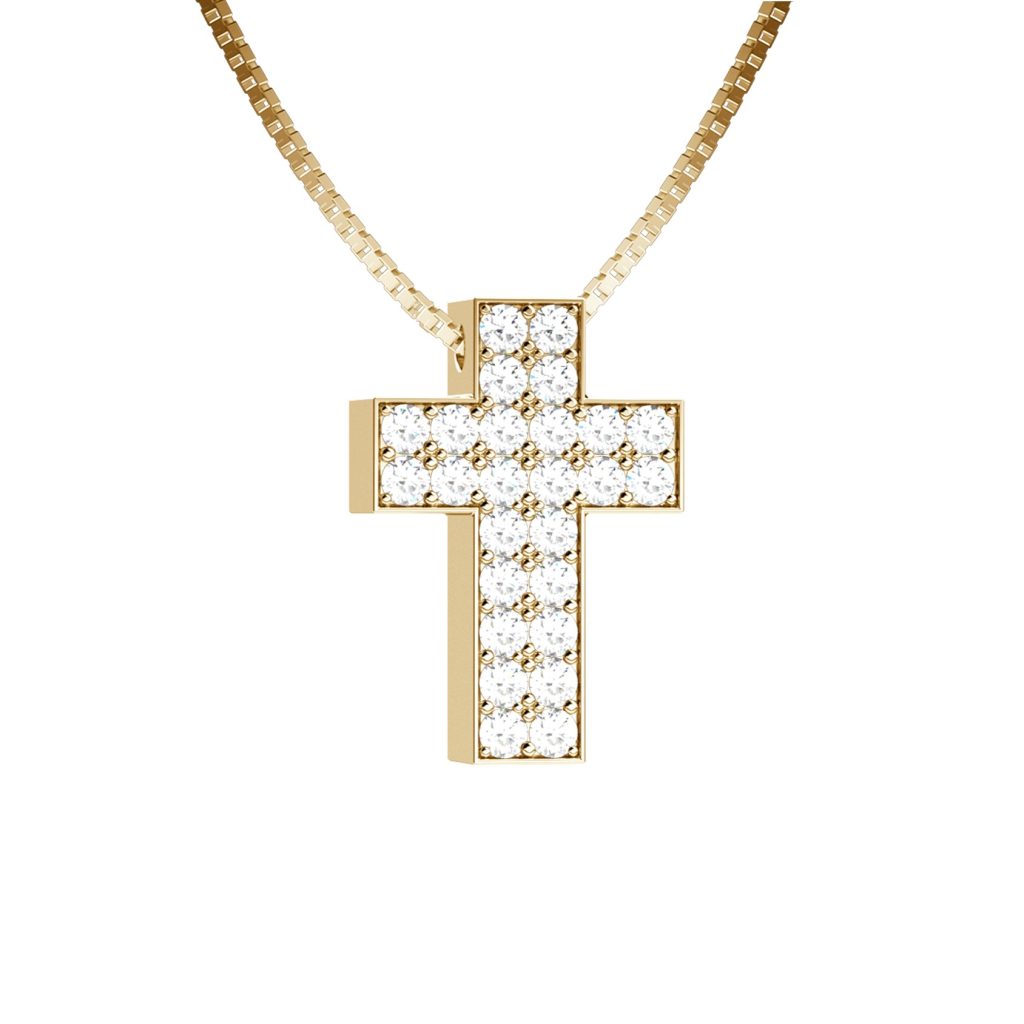 Catenina con Ciondolo Croce Nardelli in Oro Giallo e Pavé di Diamanti - Fede Radiosa Made in Italy EL0961G